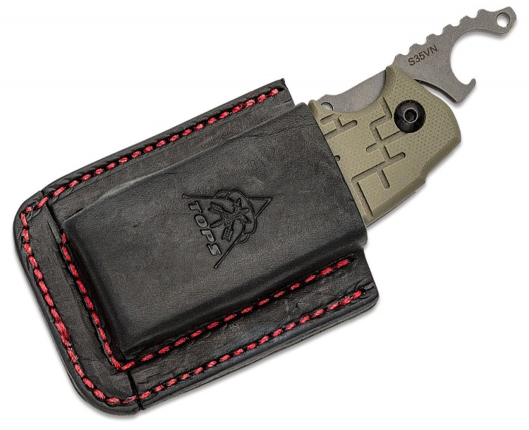 TOPS Knives 208 Clipper Cigar Cutter Friction, Tumbled Tanto Blade, OD Green G10 Handles with Cigar Hole 2CP-01