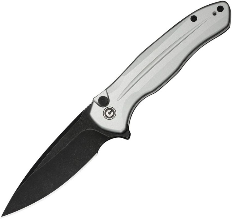 CIVIVI Button Lock Kitefin 14C28N | Silver Aluminum Black Stonewash