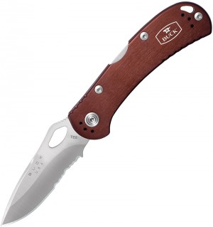 Buck Spitfire Lockback folding knife combo edge brown 722BRX