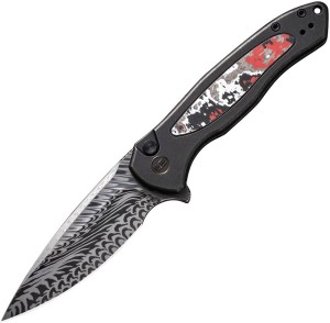 Taschenmesser WE Knife Button Lock Kitefin Limited | Titanium CF Nebula | Damascus