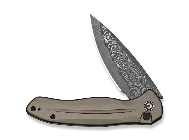 CIVIVI Button Lock Kitefin Damascus | Brownish Grey Aluminum