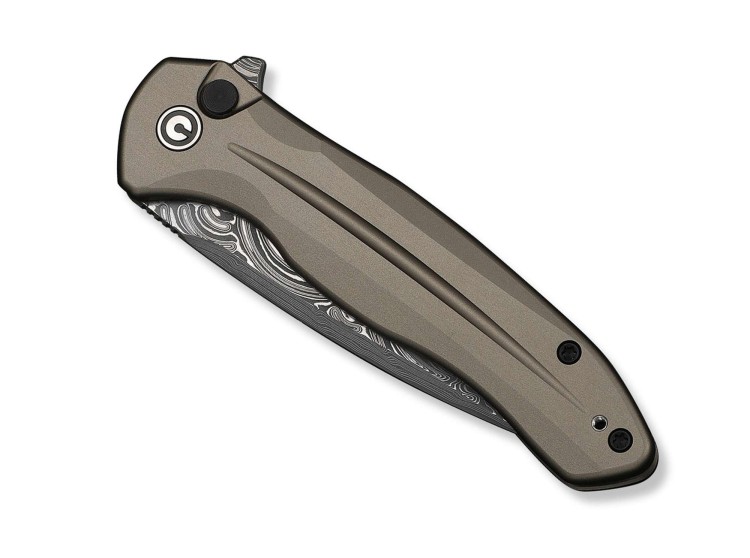CIVIVI Button Lock Kitefin Damascus | Brownish Grey Aluminum