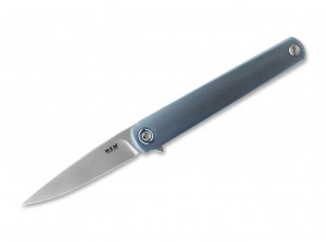MKM Knives Flame Drop Point blue anodized sandblasted folding knife MKFL01-TBSW