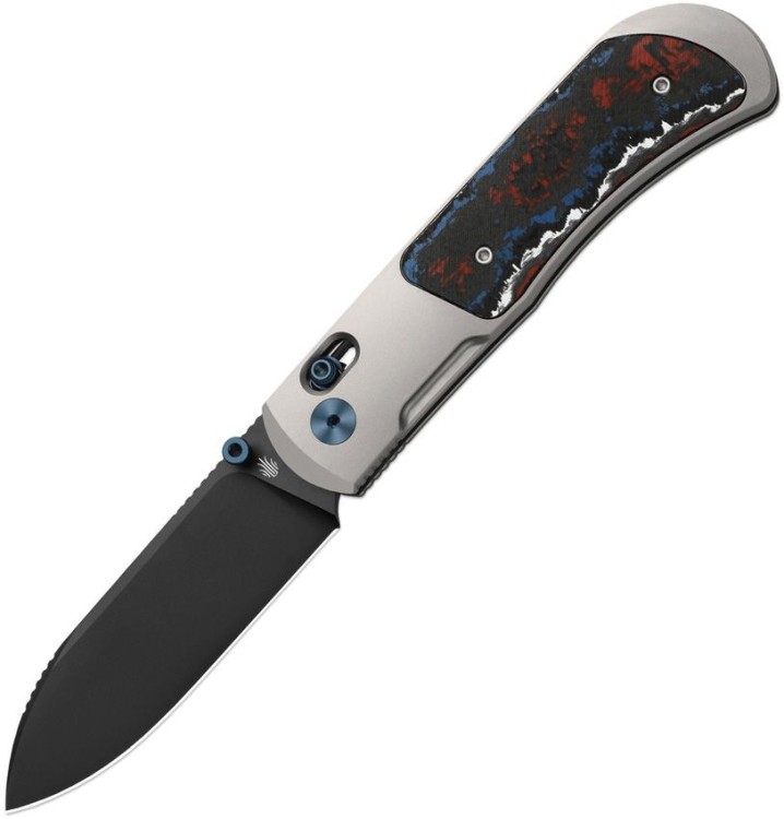 Складной нож Kizer Tycho M390 | Titanium Blue & Red Fat Carbon DLC