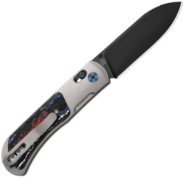 Складной нож Kizer Tycho M390 | Titanium Blue & Red Fat Carbon DLC