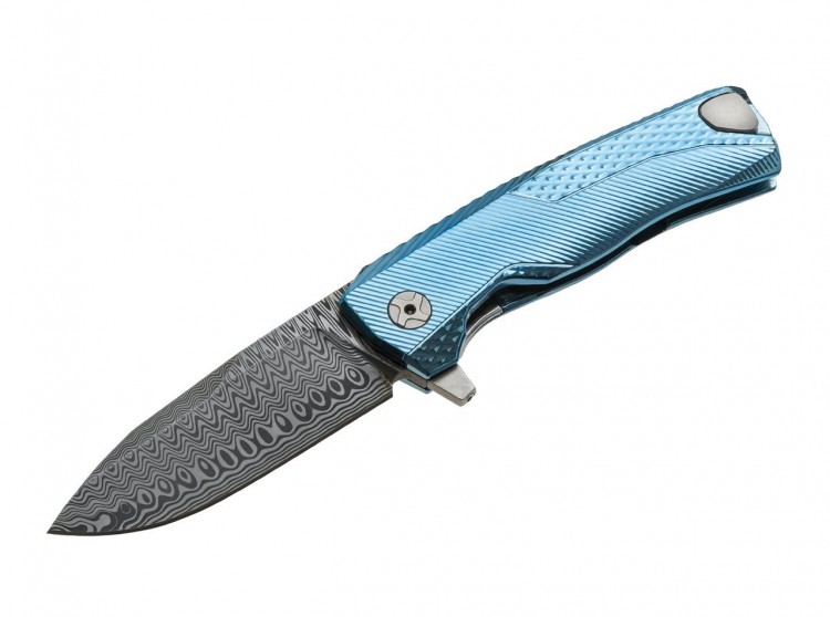 Cuchillo Lionsteel ROK Damascus folding knife, blue ROKDDBL