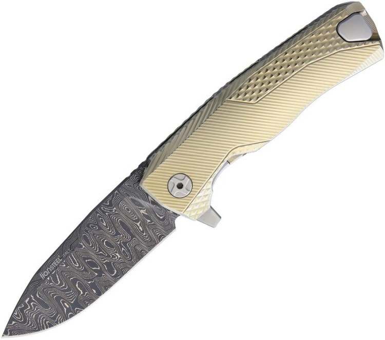 Lionsteel ROK Damascus folding knife | Gold ROKDDGL