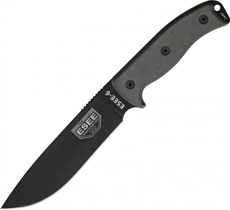 Feststehendes Messer ESEE Model 6, black/black, OD green plastic sheath