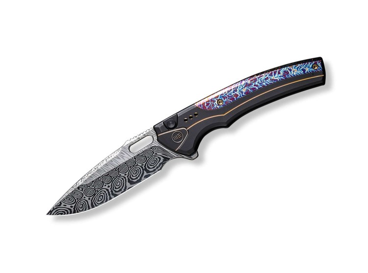 WE Knife Exciton Black & Gold Flamed Titanium Damascus Ltd