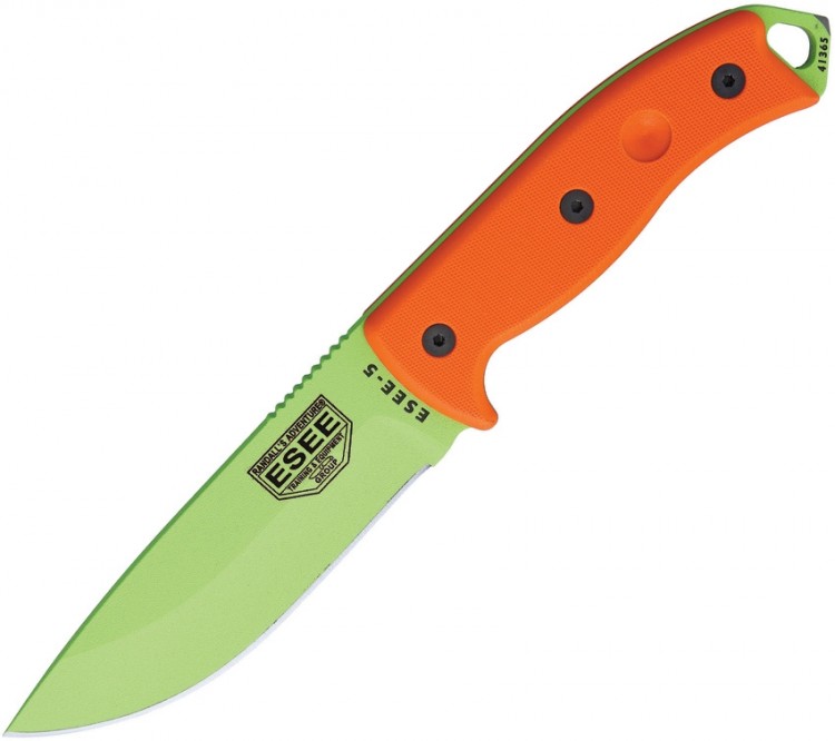 Feststehendes Messer ESEE Model 5 venom green/orange G10 black kydex sheath