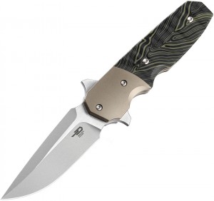 Bestech Knives Jason Clark Freefall S35VN Green/Black G10 Handles with Bronze Titanium Bolsters