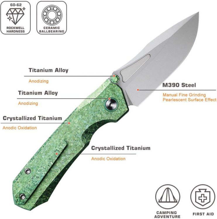 Cuchillo Cuchillo plegable | Navajas REMETTE Rhino | Titanium Green | M390