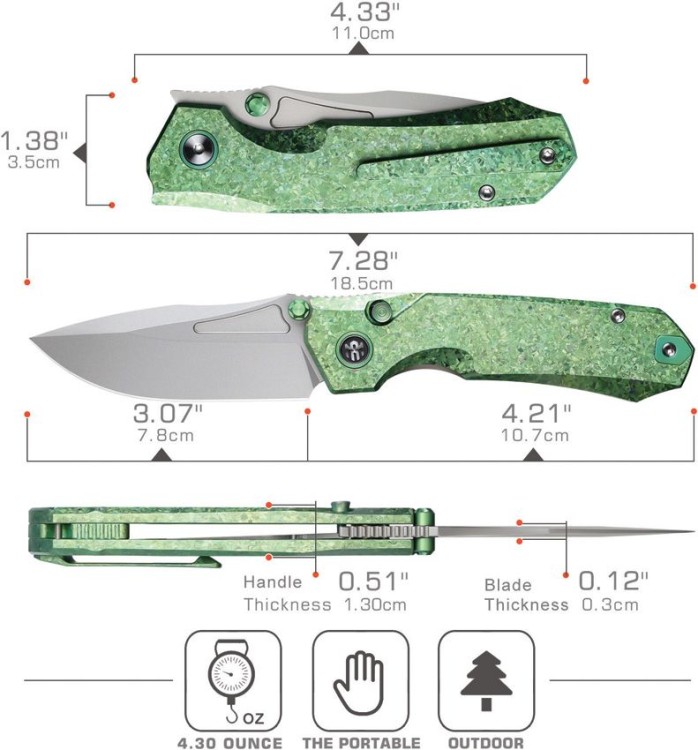 Cuchillo Cuchillo plegable | Navajas REMETTE Rhino | Titanium Green | M390
