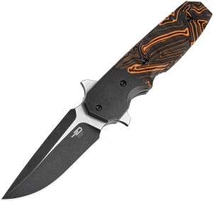 Bestech Knives Jason Clark Freefall S35VN Black Stonewashed  Blade, Orange/Black G10 Handles with Black Stonewashed Titanium Bolsters